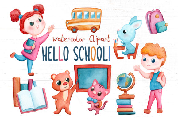 Back to School Watercolor Clipart